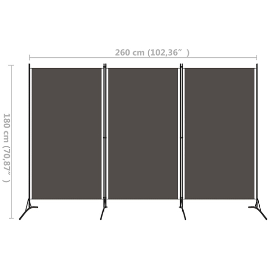 Agrippa Fabric 3 Panels 260cm x 180cm Room Divider In Anthracite_5