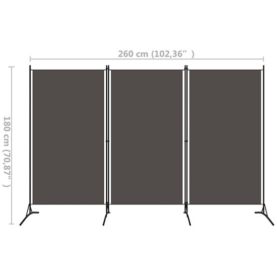 Agrippa Fabric 3 Panels 260cm x 180cm Room Divider In Anthracite