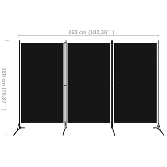 Agrippa Fabric 3 Panels 260cm x 180cm Room Divider In Black