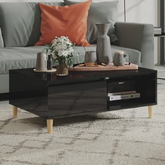 Product photograph of Agron High Gloss Coffee Table With 1 Door In Black from Furniture in Fashion