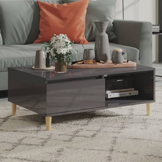 Read more about Agron high gloss coffee table with 1 door in grey