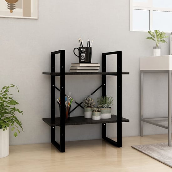 Product photograph of Aharon 2-tier Solid Pinewood Bookshelf In Black from Furniture in Fashion