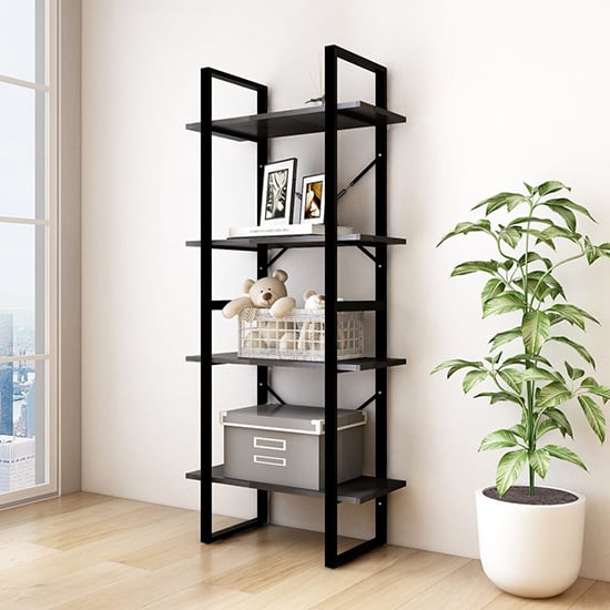 Aharon 4-Tier Solid Pinewood Bookshelf In Black_1