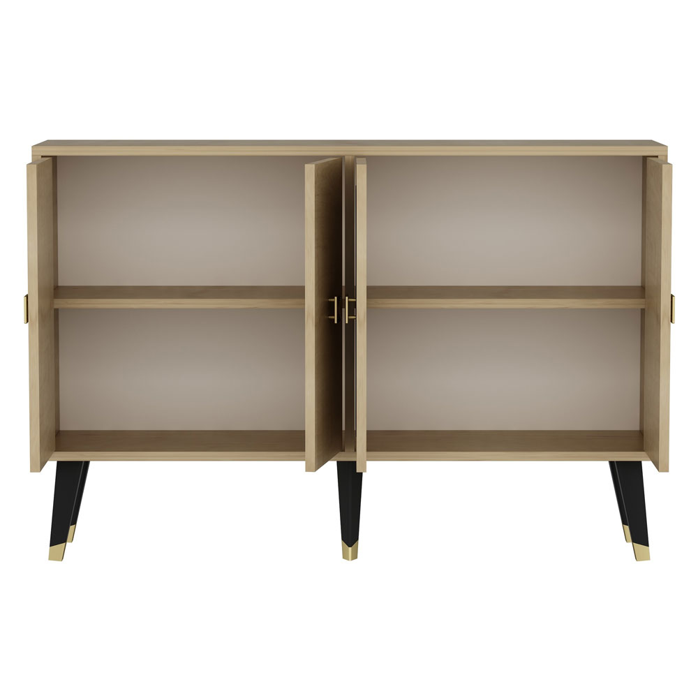 Ahart Wooden Sideboard with 4 Doors in Sapphire Oak and Gold