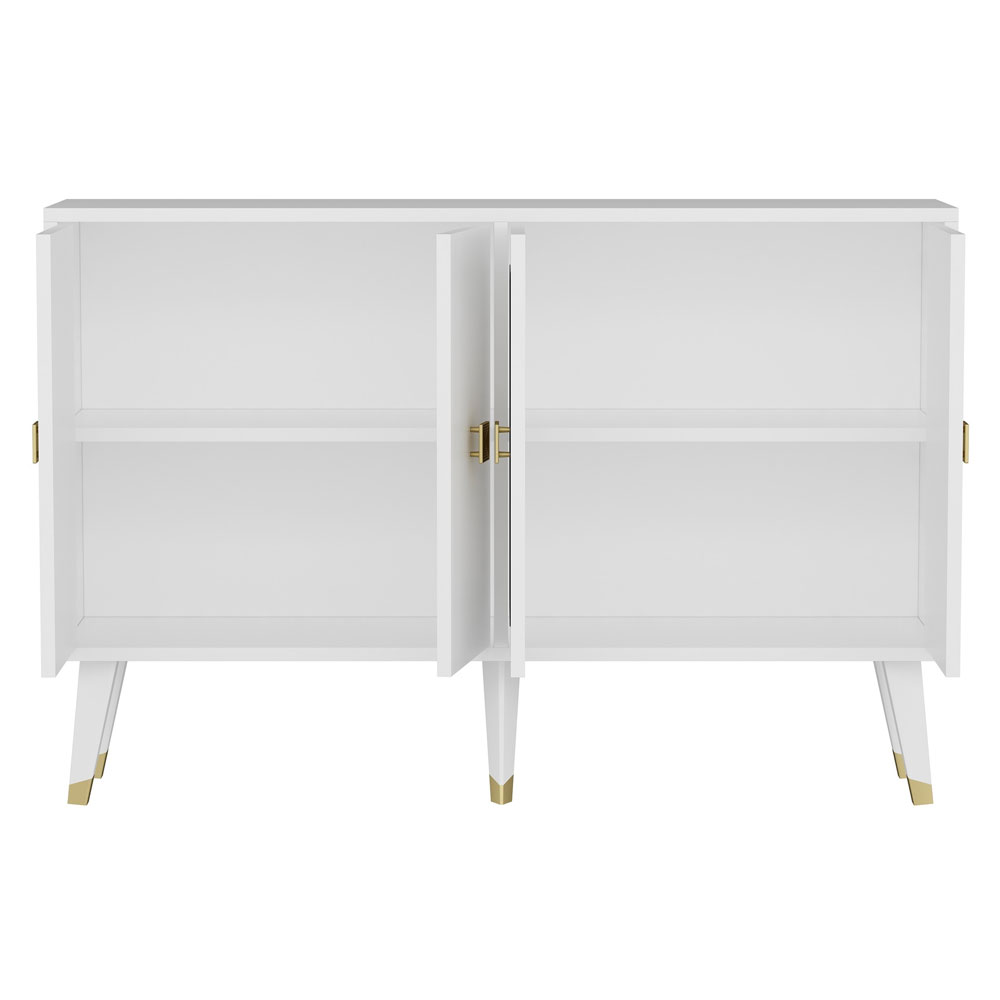 Ahart Wooden Sideboard with 4 Doors in White and Gold