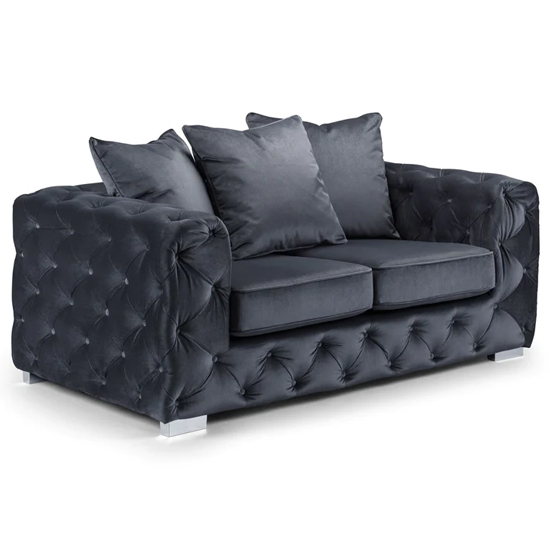 Ahern Plush Velvet 2 Seater Sofa In Slate