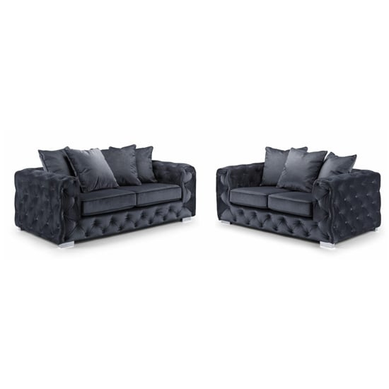 Product photograph of Ahern Plush Velvet 3 Seater And 2 Seater Sofa Suite In Slate from Furniture in Fashion