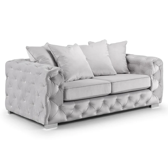 Product photograph of Ahern Plush Velvet 3 Seater Sofa In Silver from Furniture in Fashion