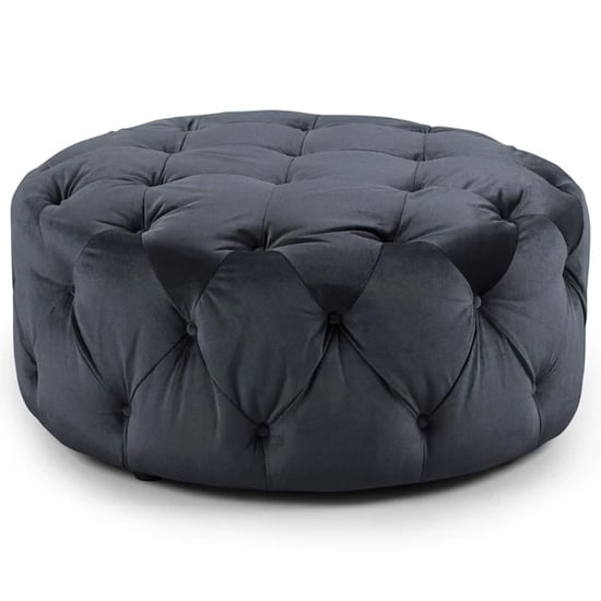 Product photograph of Ahern Plush Velvet Footstool In Slate from Furniture in Fashion