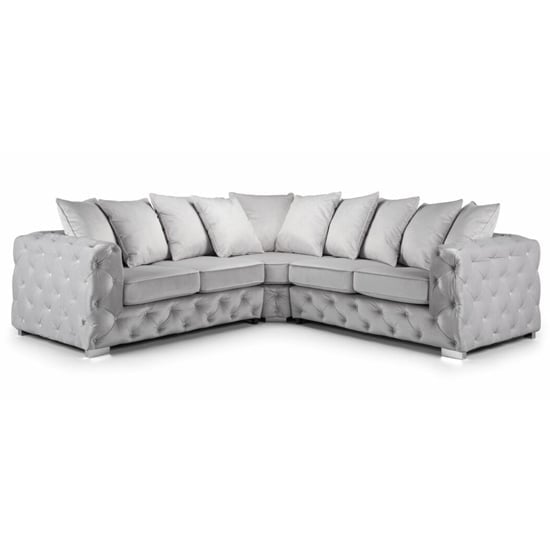 Ahern Plush Velvet Large Corner Sofa Suite In Silver