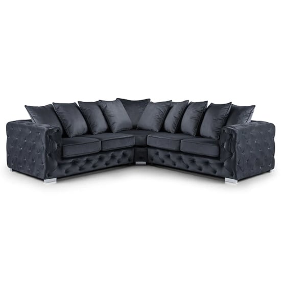 Product photograph of Ahern Plush Velvet Large Corner Sofa Suite In Slate from Furniture in Fashion