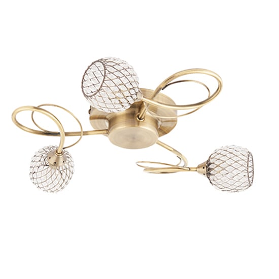 Aherne 3 Lights Glass Semi Flush Ceiling Light In Antique Brass