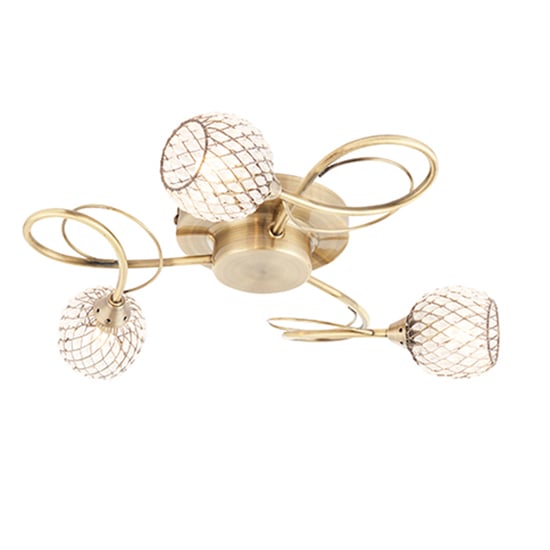 Product photograph of Aherne 3 Lights Glass Semi Flush Ceiling Light In Antique Brass from Furniture in Fashion