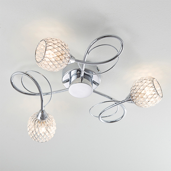 Aherne 3 Lights Glass Semi Flush Ceiling Light In Chrome