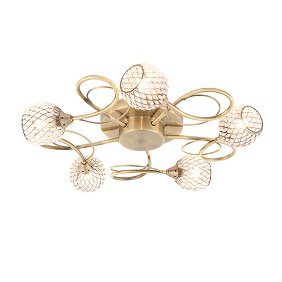 Product photograph of Aherne 5 Lights Glass Semi Flush Ceiling Light In Antique Brass from Furniture in Fashion