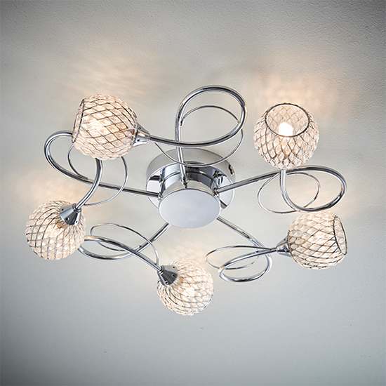 Aherne 5 Lights Glass Semi Flush Ceiling Light In Chrome