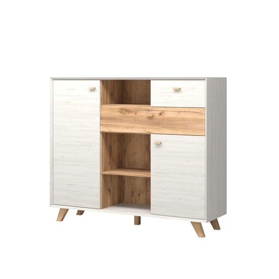 Aiden Wooden Chest Of Drawers In White Pine And Navarra Oak Aiden Wooden Chest Of Drawers In White Pine And Navarra Oak