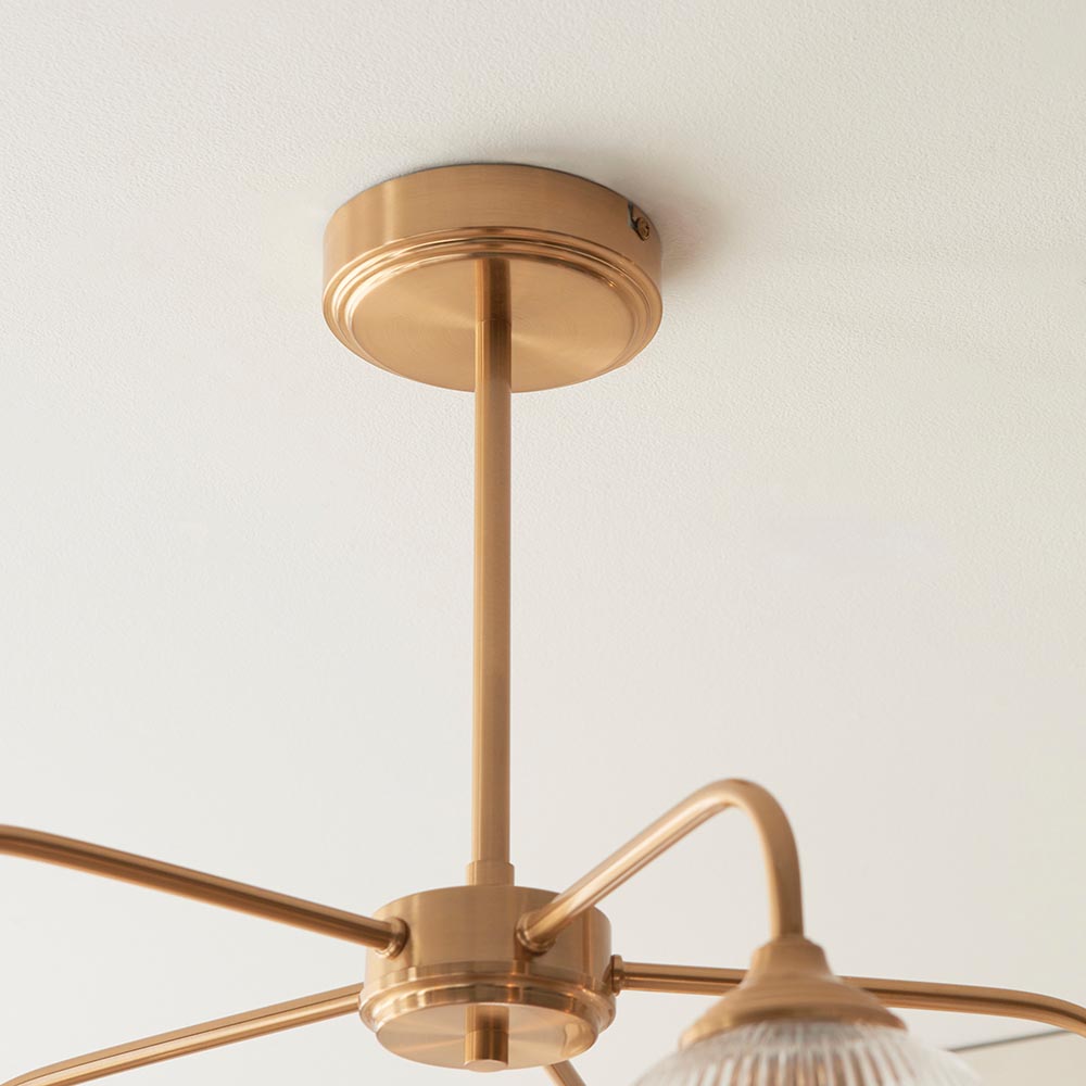 Aiken 5 Light Ribbed Glass Ceiling Light In Brushed Aged Brass