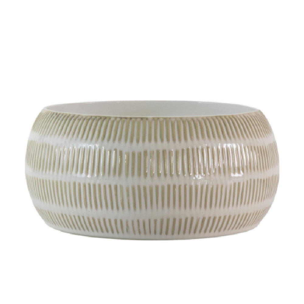 Aiken Ceramic Decorative Bowl In Natural And White