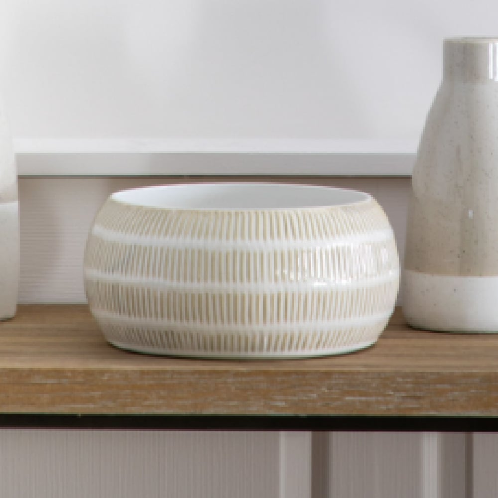 Aiken Ceramic Decorative Bowl In Natural And White