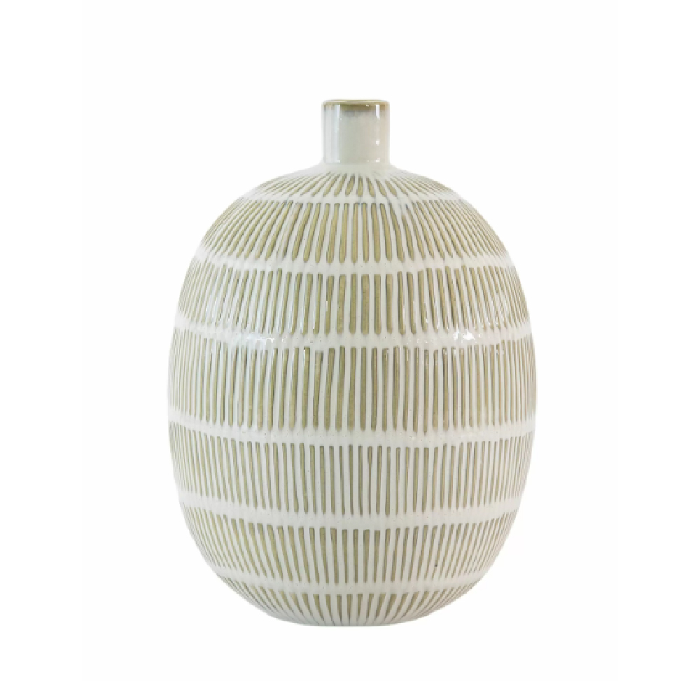 Aiken Ceramic Decorative Vase In White And Natural