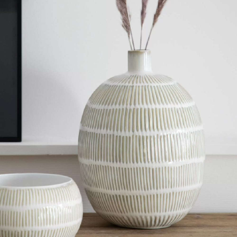 Aiken Ceramic Decorative Vase In White And Natural