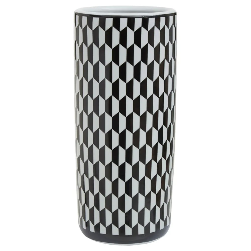 Aiken Ceramic Geometric Print Umbrella Stand In Black And White