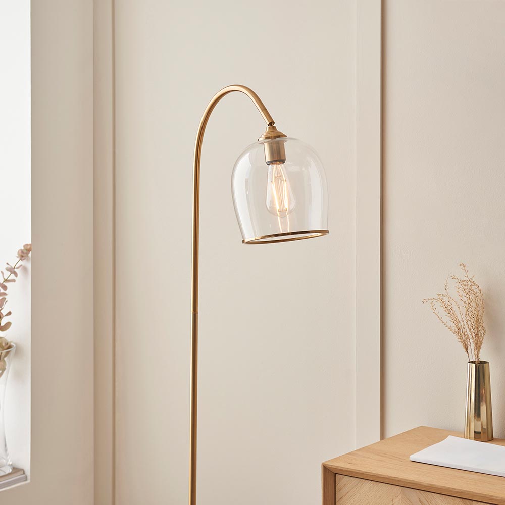Aiken Clear Glass Floor Lamp In Brushed Aged Brass