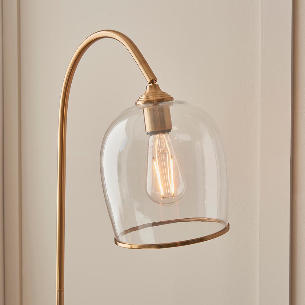 Aiken Clear Glass Floor Lamp In Brushed Aged Brass