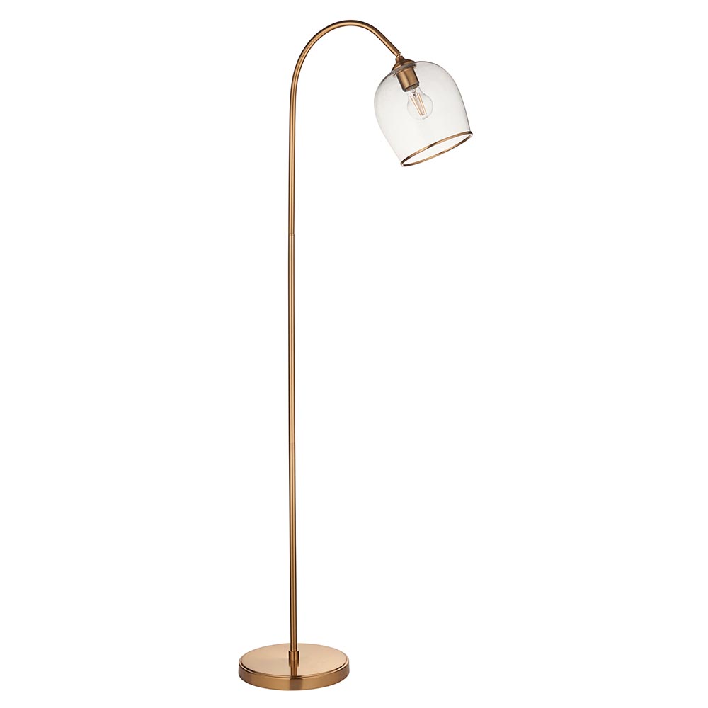 Aiken Clear Glass Floor Lamp In Brushed Aged Brass