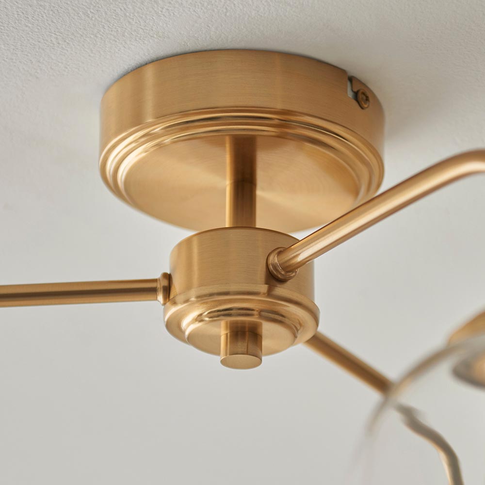 Aiken Clear Glass Semi Flush Ceiling Light In Brushed Aged Brass