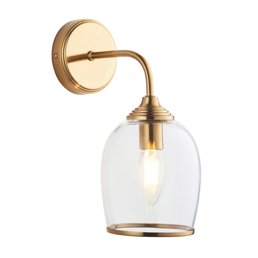 Aiken Clear Glass Wall Light In Brushed Aged Brass