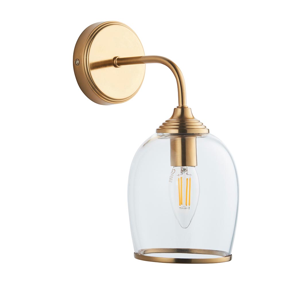 Aiken Clear Glass Wall Light In Brushed Aged Brass