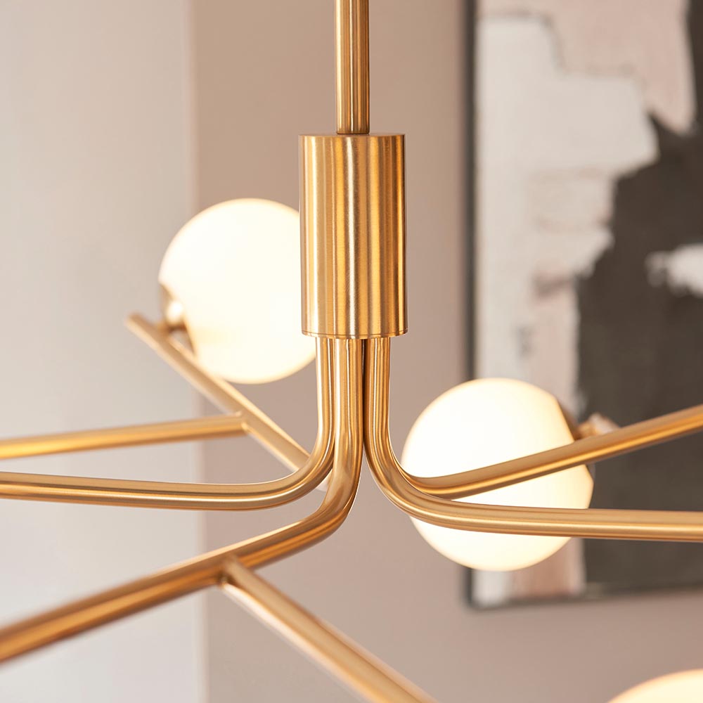 Aiken Glass 10 Light Pendent Ceiling Light In Brushed Aged Brass