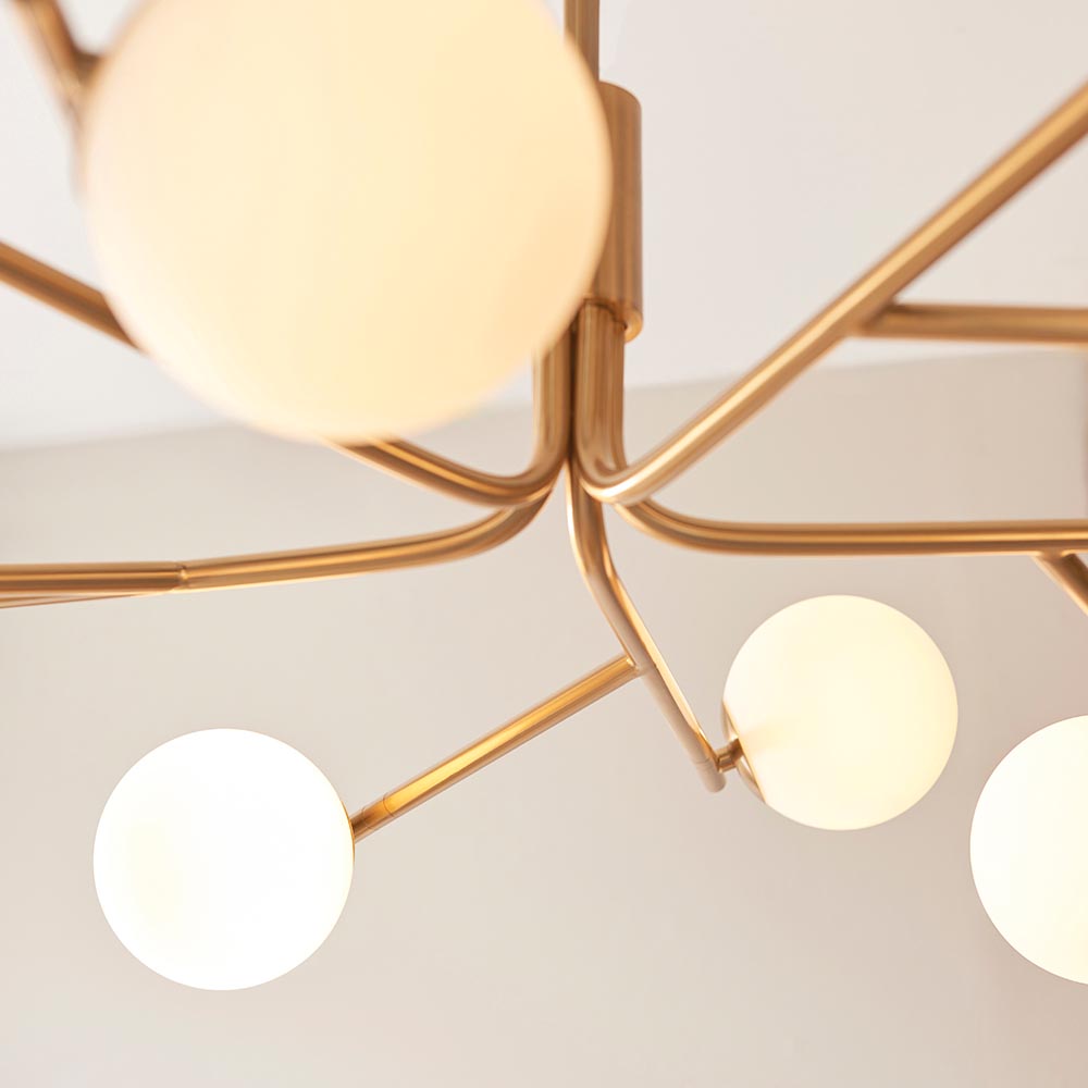 Aiken Glass 10 Light Pendent Ceiling Light In Brushed Aged Brass