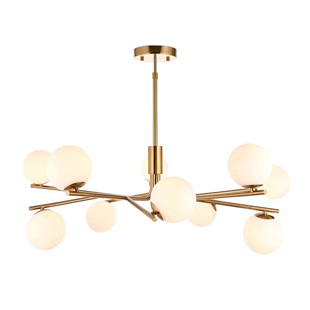 Aiken Glass 10 Light Pendent Ceiling Light In Brushed Aged Brass