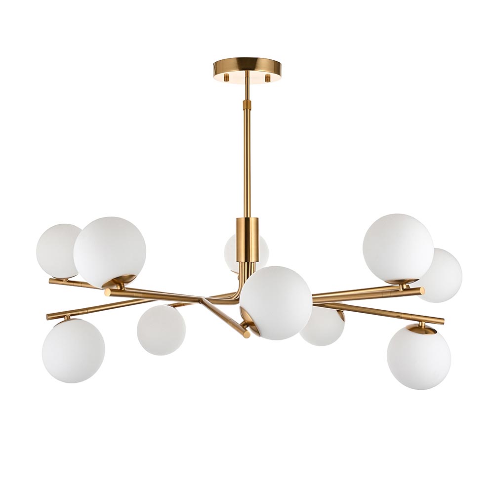 Aiken Glass 10 Light Pendent Ceiling Light In Brushed Aged Brass