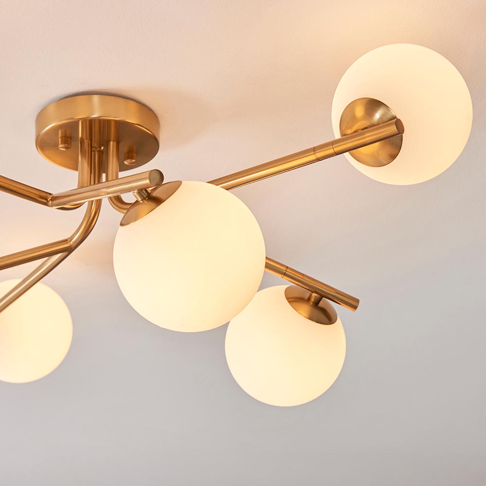 Aiken Glass 6 Light Pendent Ceiling Light In Brushed Aged Brass