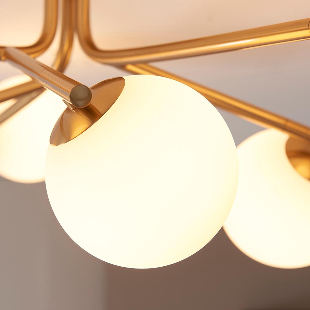 Aiken Glass 6 Light Pendent Ceiling Light In Brushed Aged Brass