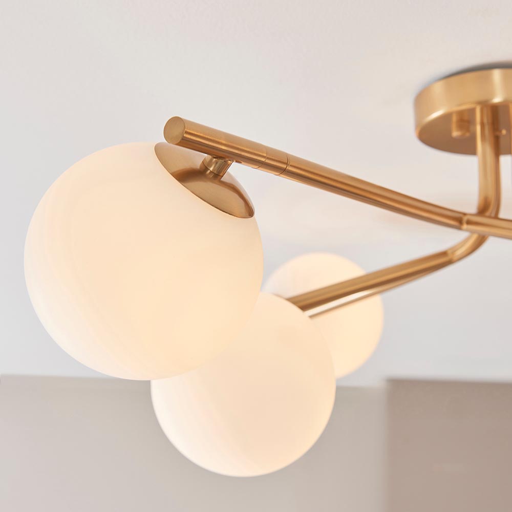 Aiken Glass 6 Light Pendent Ceiling Light In Brushed Aged Brass