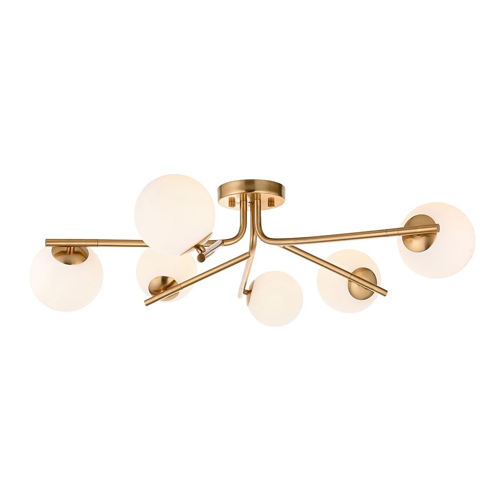 Aiken Glass 6 Light Pendent Ceiling Light In Brushed Aged Brass