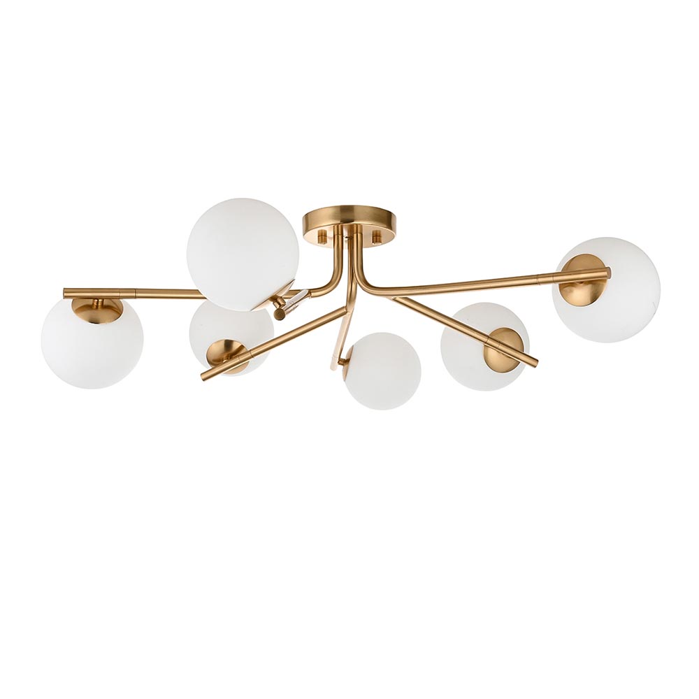 Aiken Glass 6 Light Pendent Ceiling Light In Brushed Aged Brass