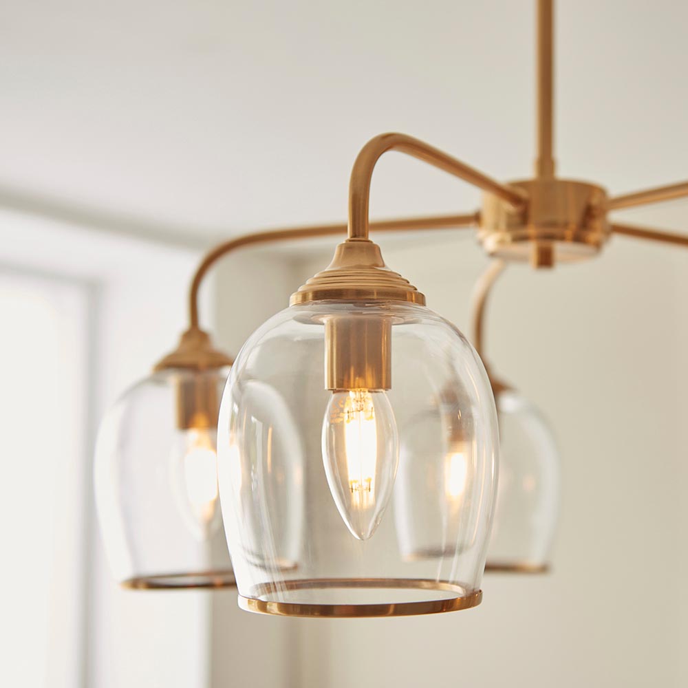 Aiken Glass Semi Flush Pendent Ceiling Light In Brushed Aged Brass