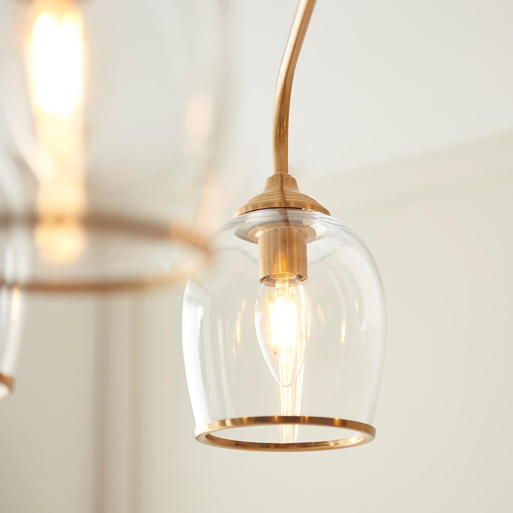Aiken Glass Semi Flush Pendent Ceiling Light In Brushed Aged Brass