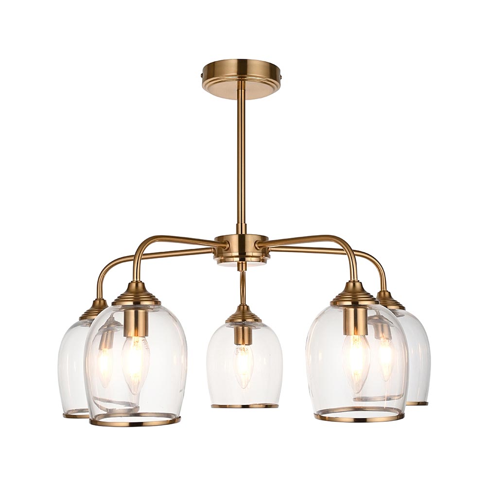 Aiken Glass Semi Flush Pendent Ceiling Light In Brushed Aged Brass