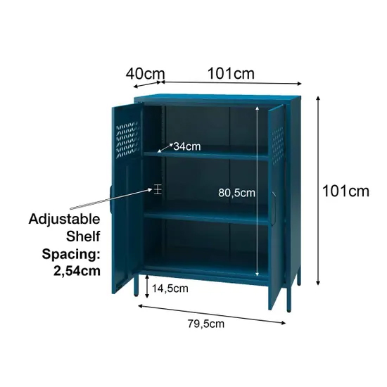 Aiken Metal Storage Cabinet With 2 Doors In Deep Ocean Blue
