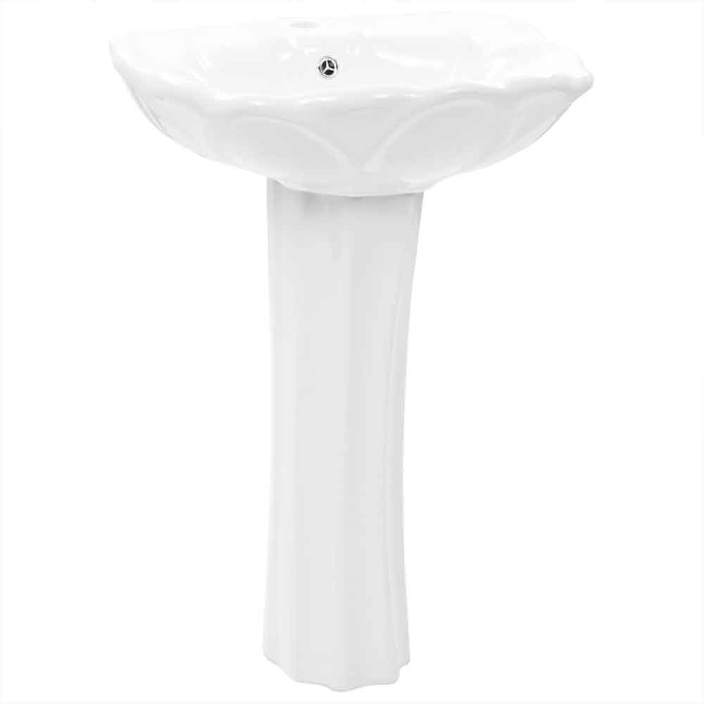 Aiken Rectangular Full Pedestal Basin Without Waste 580mm Wide 1TH - White