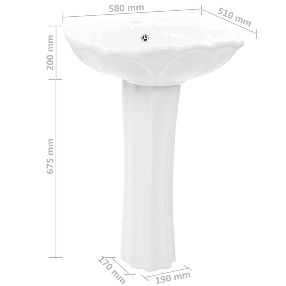 Aiken Rectangular Full Pedestal Basin Without Waste 580mm Wide 1TH - White