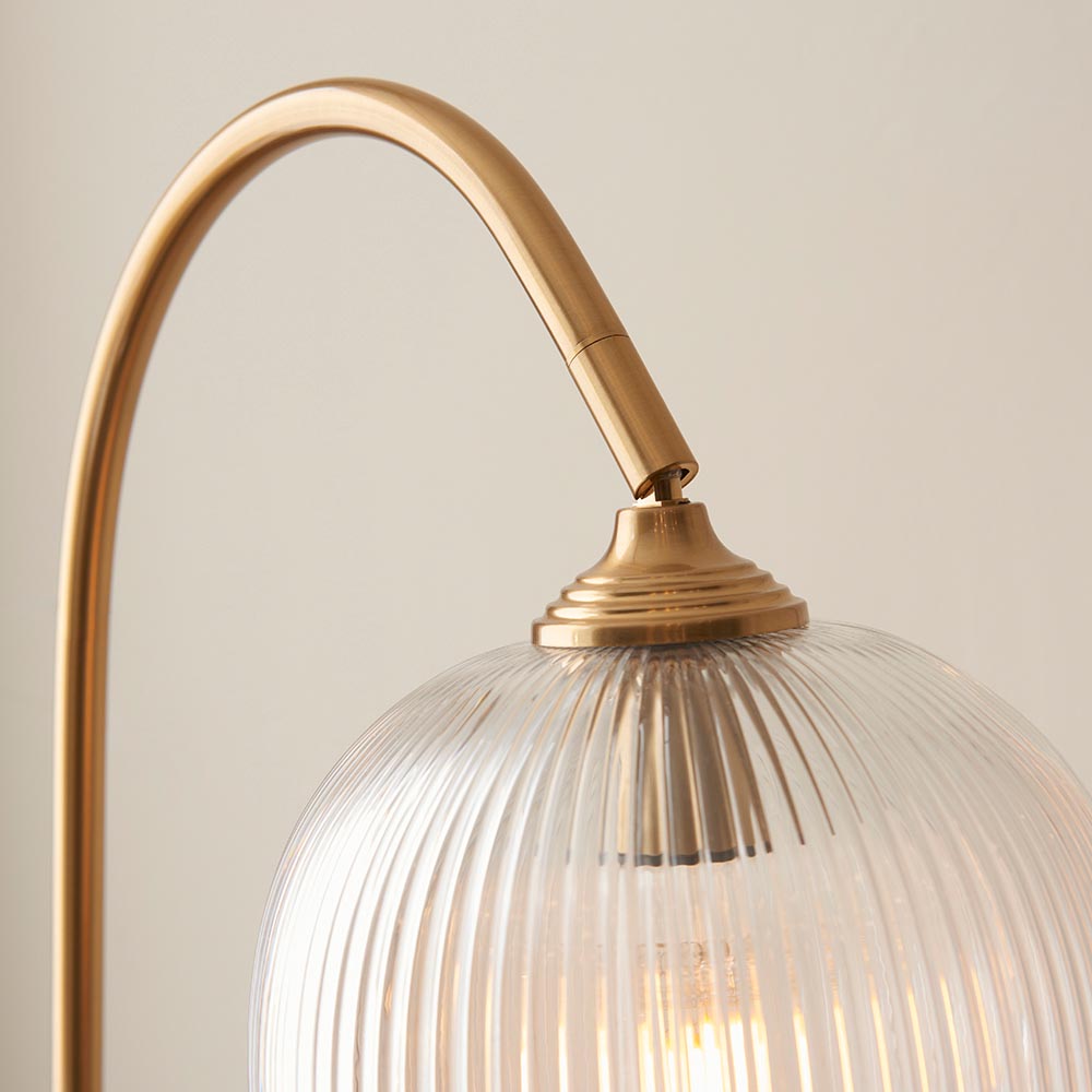 Aiken Ribbed Glass Floor Lamp In Brushed Aged Brass