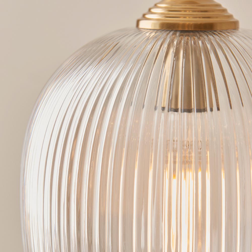 Aiken Ribbed Glass Floor Lamp In Brushed Aged Brass